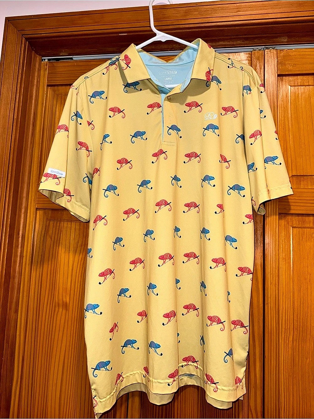 Good Good Golf Men’s Yellow Chameleon Print Performance Polo